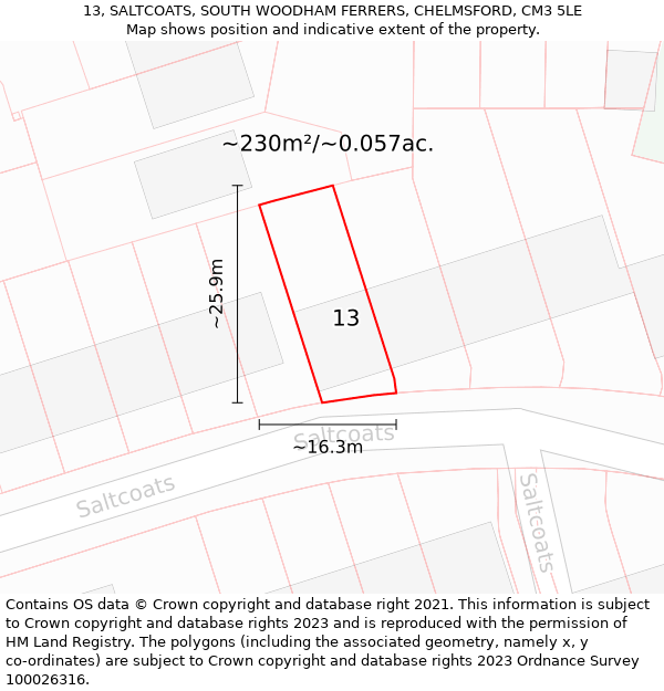 13, SALTCOATS, SOUTH WOODHAM FERRERS, CHELMSFORD, CM3 5LE: Plot and title map