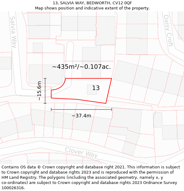 13, SALVIA WAY, BEDWORTH, CV12 0QF: Plot and title map