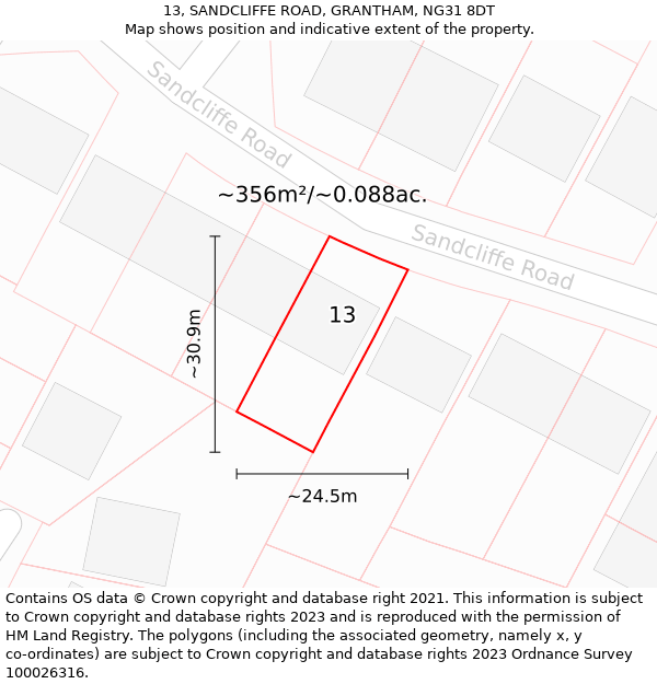 13, SANDCLIFFE ROAD, GRANTHAM, NG31 8DT: Plot and title map