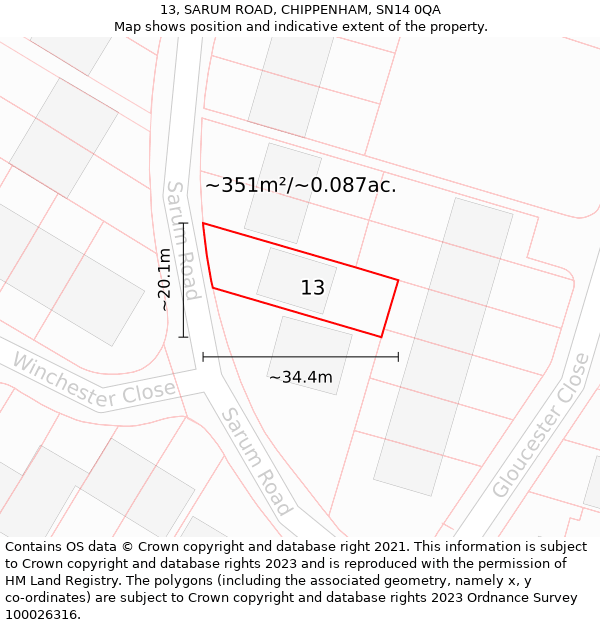 13, SARUM ROAD, CHIPPENHAM, SN14 0QA: Plot and title map