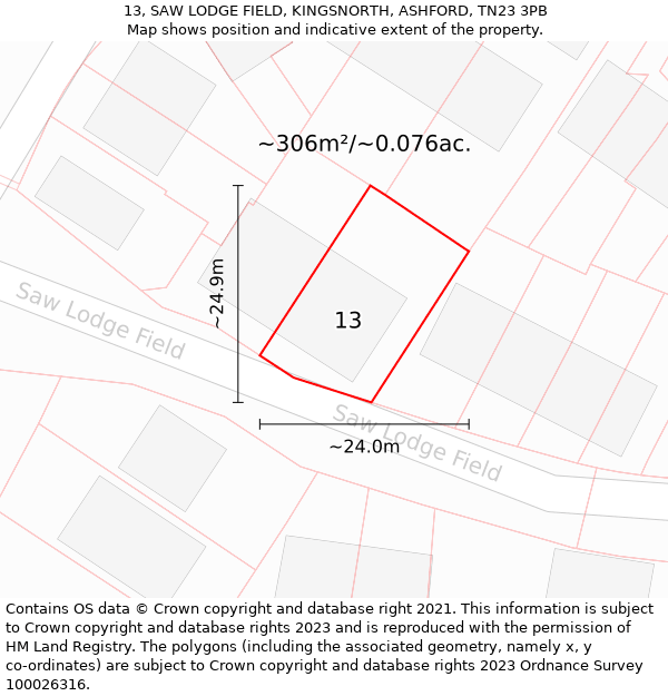 13, SAW LODGE FIELD, KINGSNORTH, ASHFORD, TN23 3PB: Plot and title map