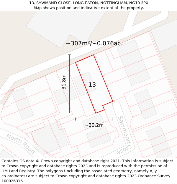 13, SAWMAND CLOSE, LONG EATON, NOTTINGHAM, NG10 3PX: Plot and title map