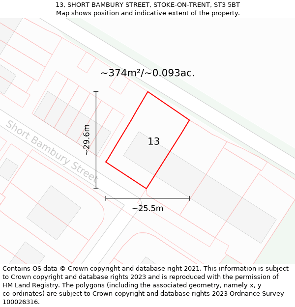 13, SHORT BAMBURY STREET, STOKE-ON-TRENT, ST3 5BT: Plot and title map