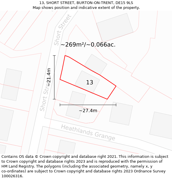 13, SHORT STREET, BURTON-ON-TRENT, DE15 9LS: Plot and title map
