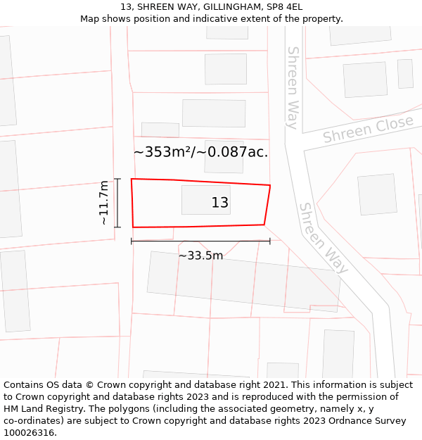 13, SHREEN WAY, GILLINGHAM, SP8 4EL: Plot and title map