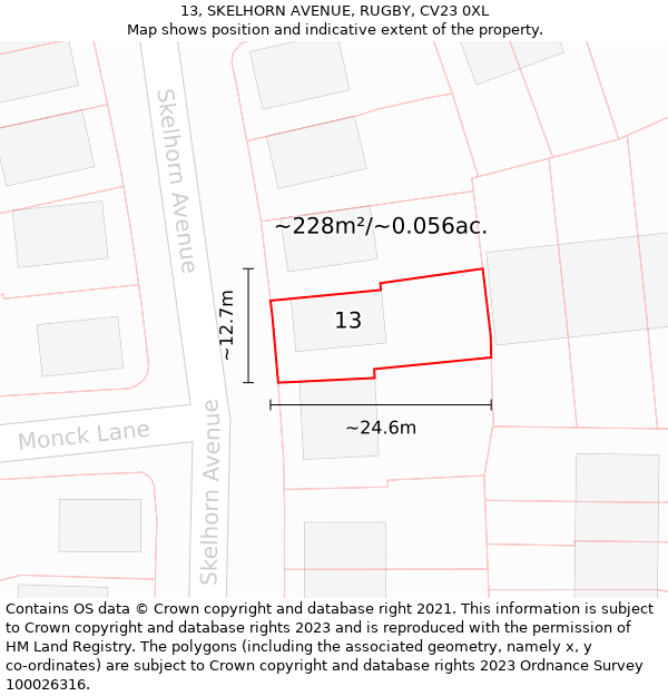 13, SKELHORN AVENUE, RUGBY, CV23 0XL: Plot and title map