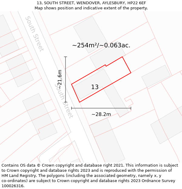 13, SOUTH STREET, WENDOVER, AYLESBURY, HP22 6EF: Plot and title map