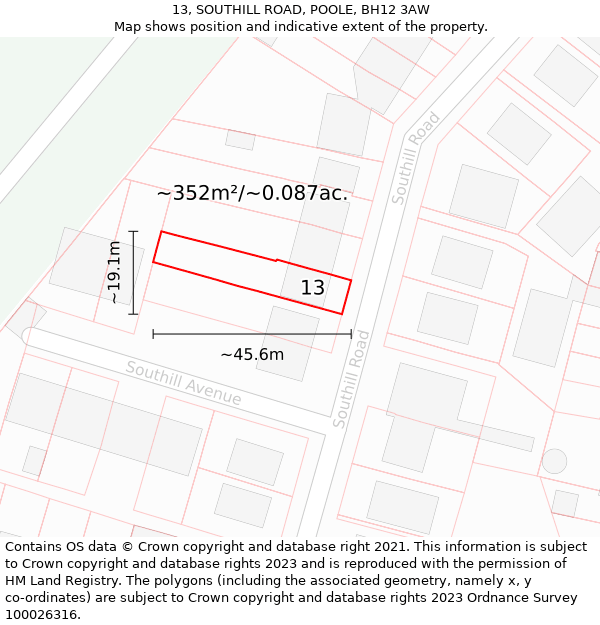 13, SOUTHILL ROAD, POOLE, BH12 3AW: Plot and title map