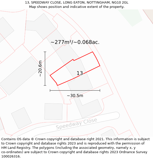 13, SPEEDWAY CLOSE, LONG EATON, NOTTINGHAM, NG10 2GL: Plot and title map