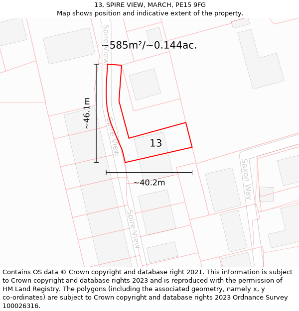 13, SPIRE VIEW, MARCH, PE15 9FG: Plot and title map