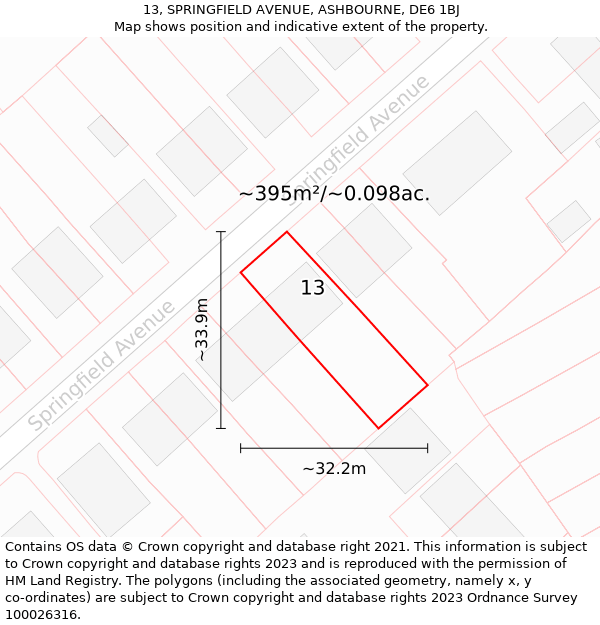 13, SPRINGFIELD AVENUE, ASHBOURNE, DE6 1BJ: Plot and title map