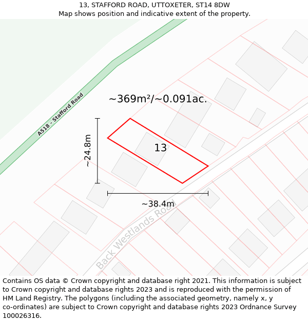 13, STAFFORD ROAD, UTTOXETER, ST14 8DW: Plot and title map