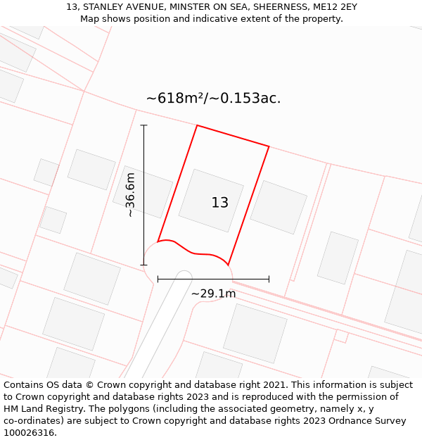 13, STANLEY AVENUE, MINSTER ON SEA, SHEERNESS, ME12 2EY: Plot and title map