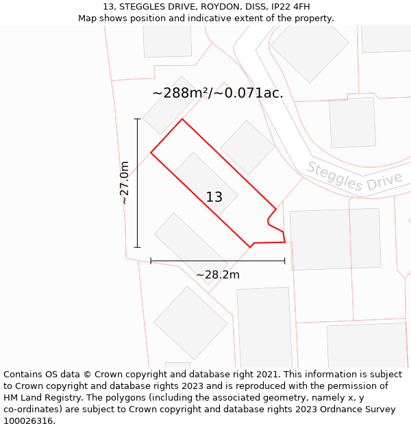 13, STEGGLES DRIVE, ROYDON, DISS, IP22 4FH: Plot and title map