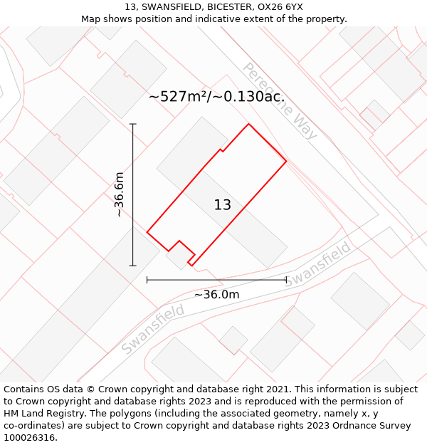 13, SWANSFIELD, BICESTER, OX26 6YX: Plot and title map