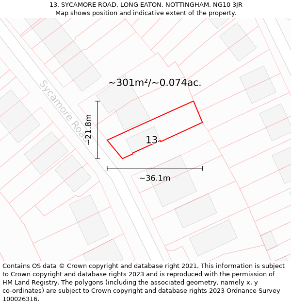 13, SYCAMORE ROAD, LONG EATON, NOTTINGHAM, NG10 3JR: Plot and title map