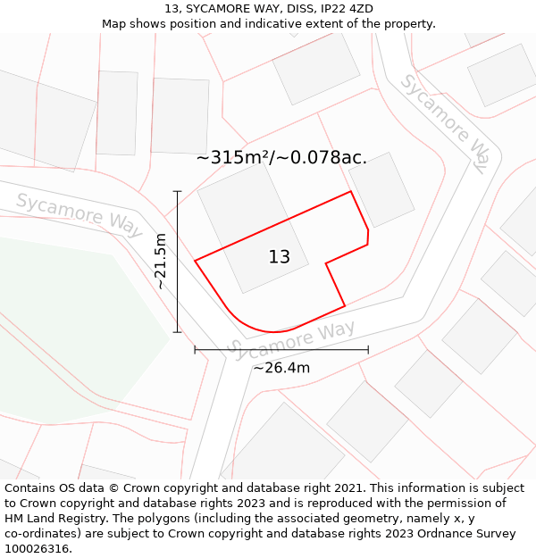 13, SYCAMORE WAY, DISS, IP22 4ZD: Plot and title map