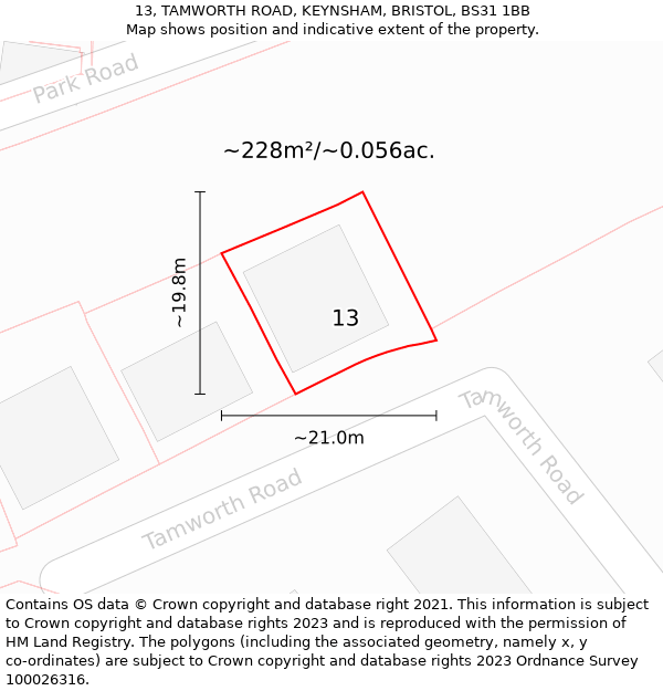 13, TAMWORTH ROAD, KEYNSHAM, BRISTOL, BS31 1BB: Plot and title map