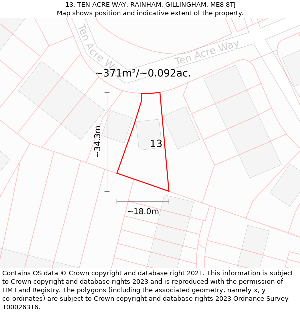 13, TEN ACRE WAY, RAINHAM, GILLINGHAM, ME8 8TJ: Plot and title map