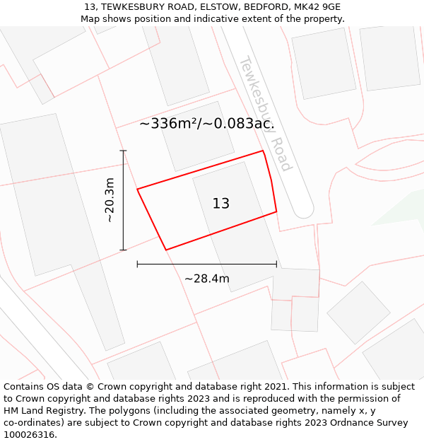 13, TEWKESBURY ROAD, ELSTOW, BEDFORD, MK42 9GE: Plot and title map