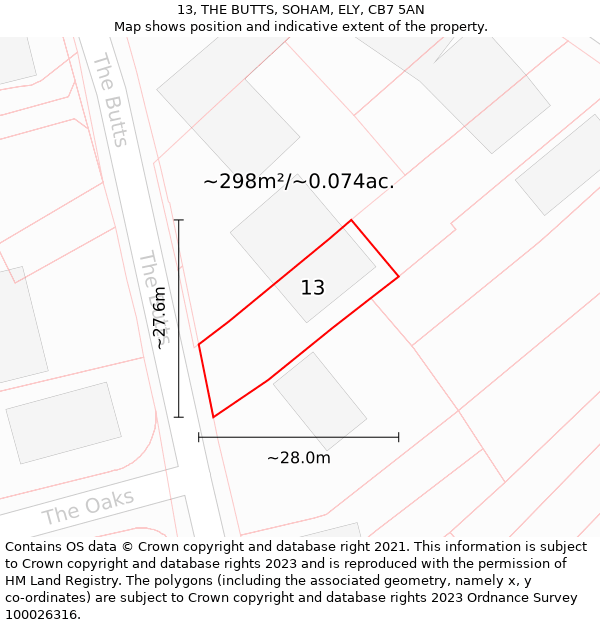 13, THE BUTTS, SOHAM, ELY, CB7 5AN: Plot and title map