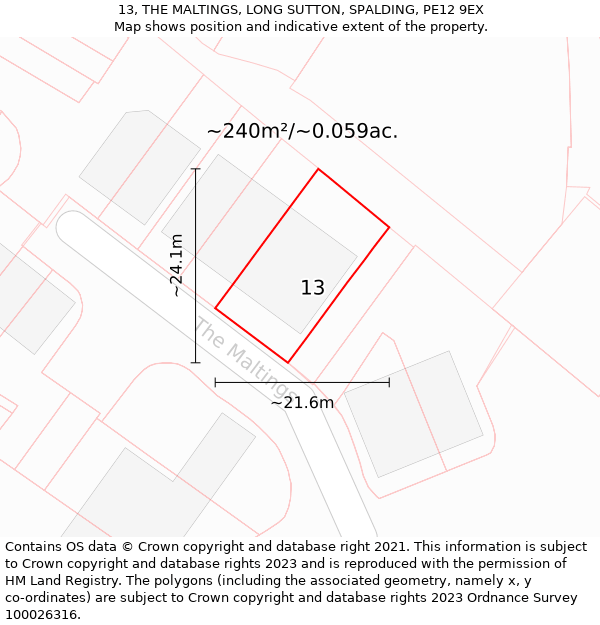 13, THE MALTINGS, LONG SUTTON, SPALDING, PE12 9EX: Plot and title map