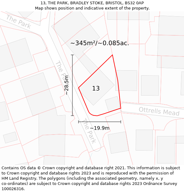 13, THE PARK, BRADLEY STOKE, BRISTOL, BS32 0AP: Plot and title map