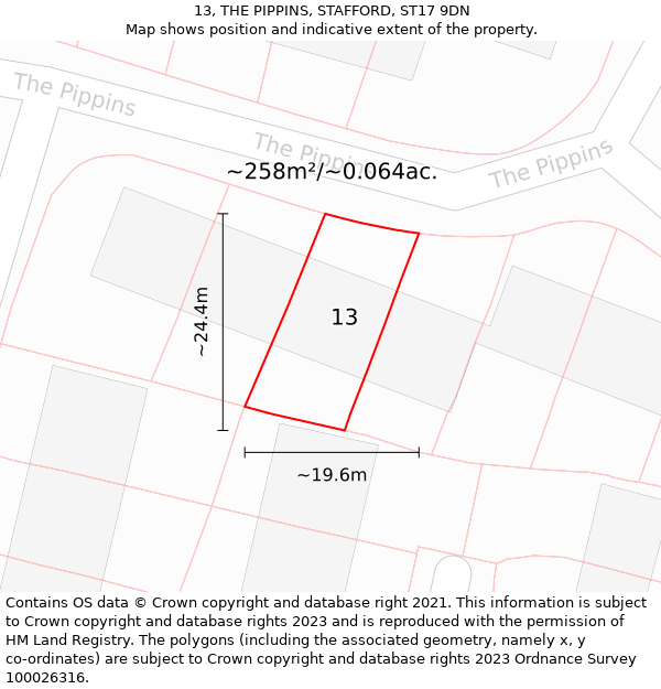 13, THE PIPPINS, STAFFORD, ST17 9DN: Plot and title map