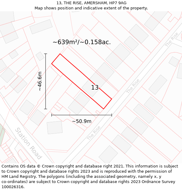 13, THE RISE, AMERSHAM, HP7 9AG: Plot and title map