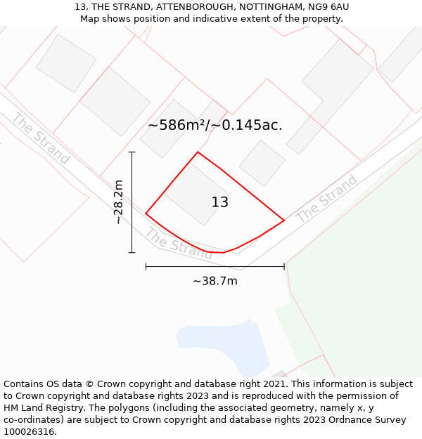 13, THE STRAND, ATTENBOROUGH, NOTTINGHAM, NG9 6AU: Plot and title map