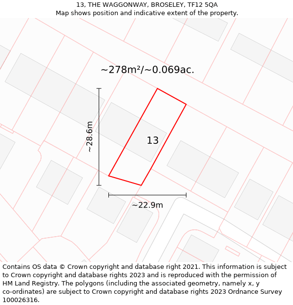 13, THE WAGGONWAY, BROSELEY, TF12 5QA: Plot and title map