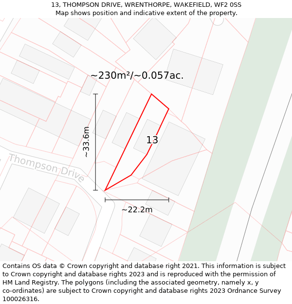 13, THOMPSON DRIVE, WRENTHORPE, WAKEFIELD, WF2 0SS: Plot and title map