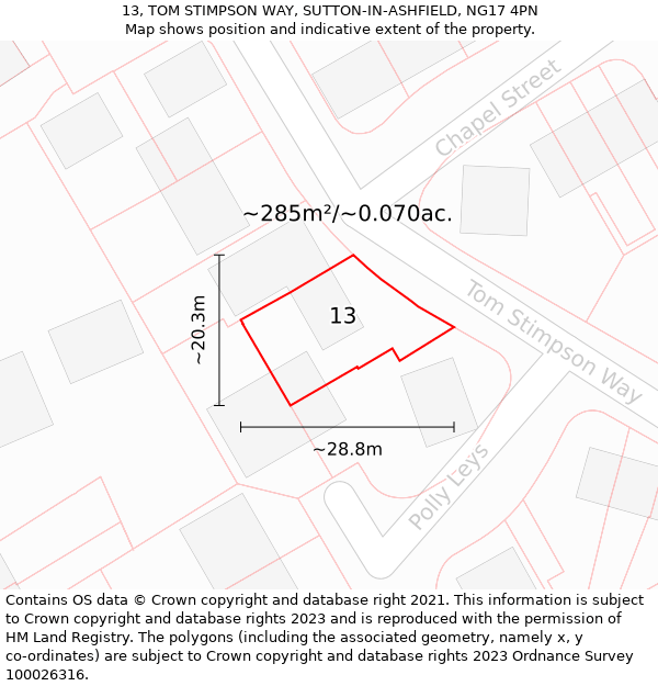 13, TOM STIMPSON WAY, SUTTON-IN-ASHFIELD, NG17 4PN: Plot and title map