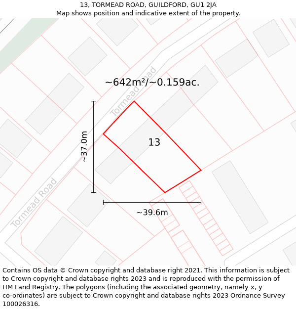 13, TORMEAD ROAD, GUILDFORD, GU1 2JA: Plot and title map