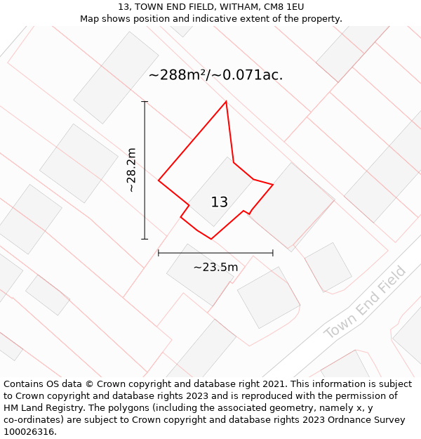 13, TOWN END FIELD, WITHAM, CM8 1EU: Plot and title map