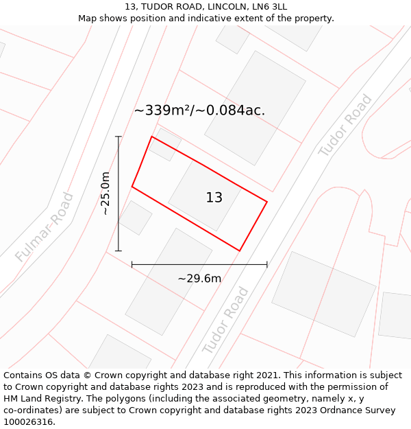 13, TUDOR ROAD, LINCOLN, LN6 3LL: Plot and title map