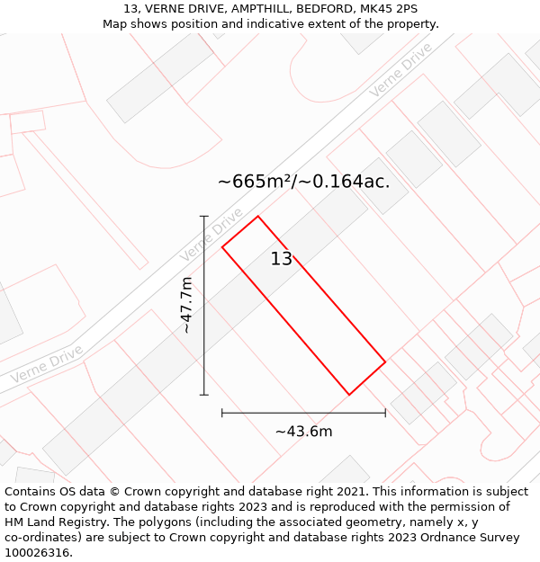 13, VERNE DRIVE, AMPTHILL, BEDFORD, MK45 2PS: Plot and title map