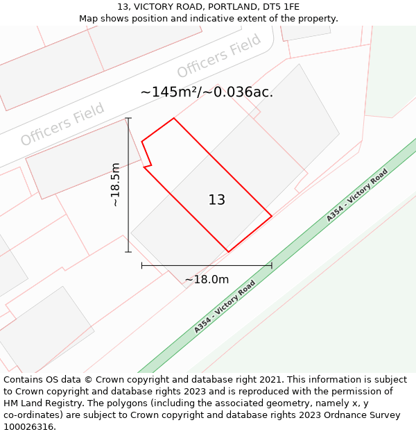 13, VICTORY ROAD, PORTLAND, DT5 1FE: Plot and title map