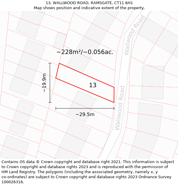 13, WALLWOOD ROAD, RAMSGATE, CT11 8AS: Plot and title map