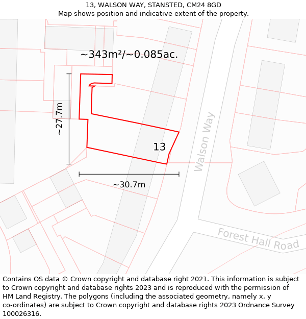 13, WALSON WAY, STANSTED, CM24 8GD: Plot and title map