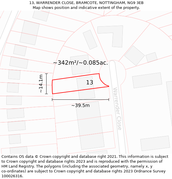 13, WARRENDER CLOSE, BRAMCOTE, NOTTINGHAM, NG9 3EB: Plot and title map