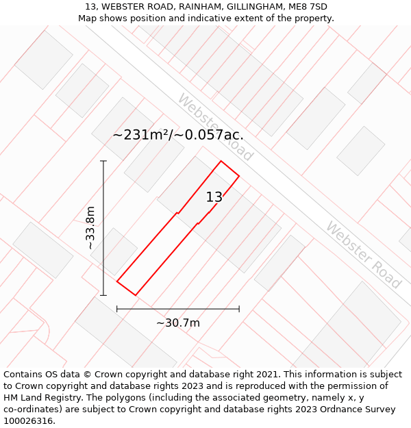 13, WEBSTER ROAD, RAINHAM, GILLINGHAM, ME8 7SD: Plot and title map