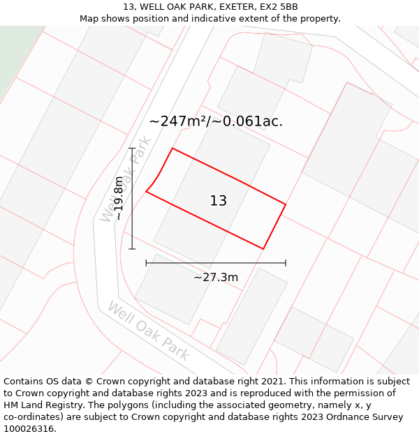 13, WELL OAK PARK, EXETER, EX2 5BB: Plot and title map