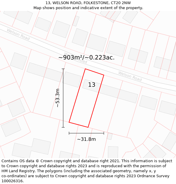 13, WELSON ROAD, FOLKESTONE, CT20 2NW: Plot and title map