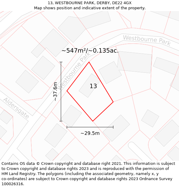 13, WESTBOURNE PARK, DERBY, DE22 4GX: Plot and title map