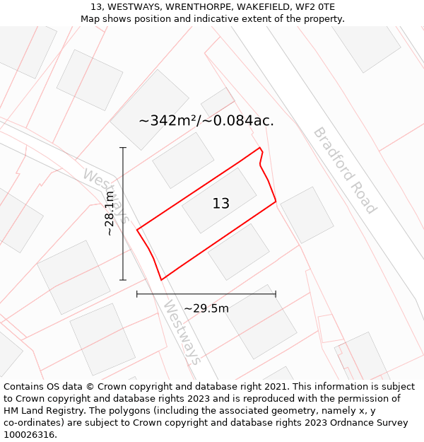 13, WESTWAYS, WRENTHORPE, WAKEFIELD, WF2 0TE: Plot and title map