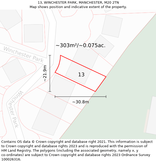 13, WINCHESTER PARK, MANCHESTER, M20 2TN: Plot and title map