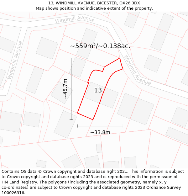 13, WINDMILL AVENUE, BICESTER, OX26 3DX: Plot and title map