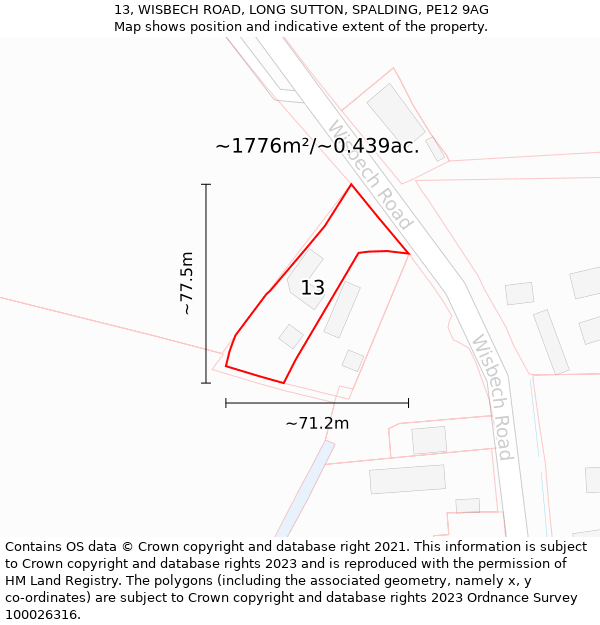 13, WISBECH ROAD, LONG SUTTON, SPALDING, PE12 9AG: Plot and title map