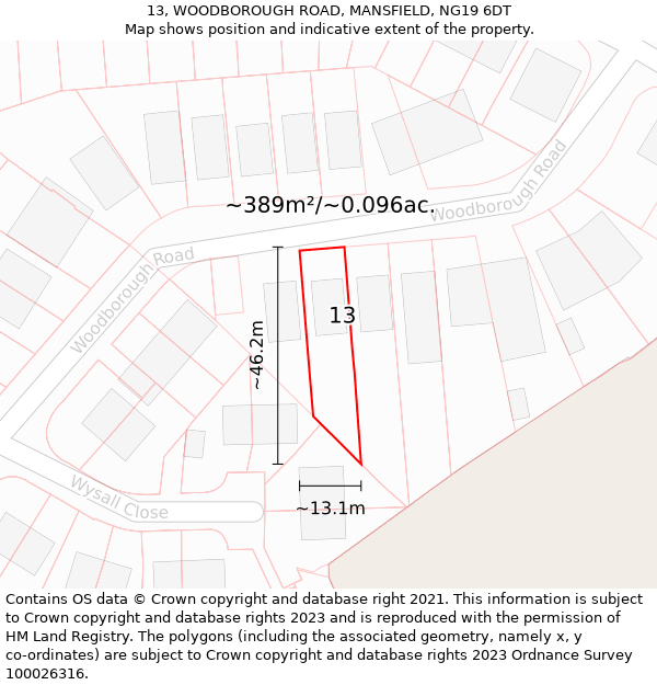 13, WOODBOROUGH ROAD, MANSFIELD, NG19 6DT: Plot and title map